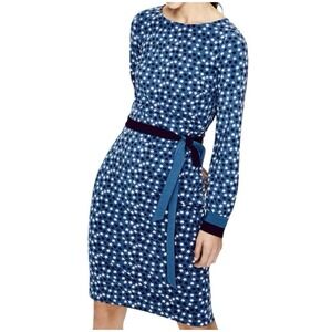 Boden Women's 8R Jersey Midi Dress Blue Belted Star Graphic Novelty Long Sleeves